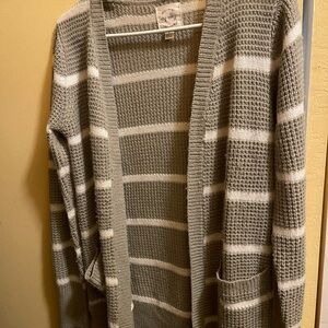 Hippie Rose Sage and White Striped Cardigan